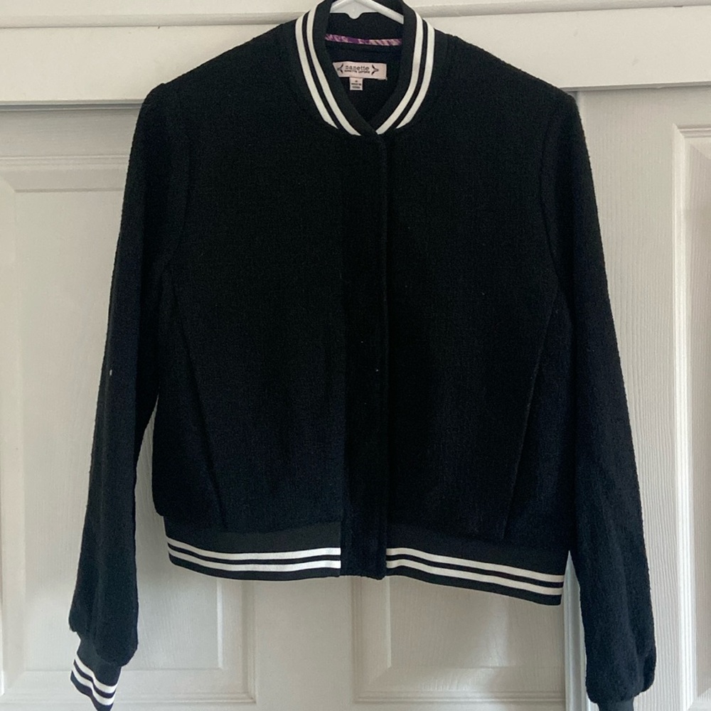 Black tweed bomber jacket